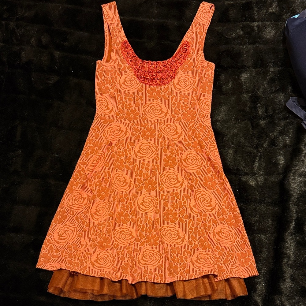 Free People Orange Floral Mini Dress